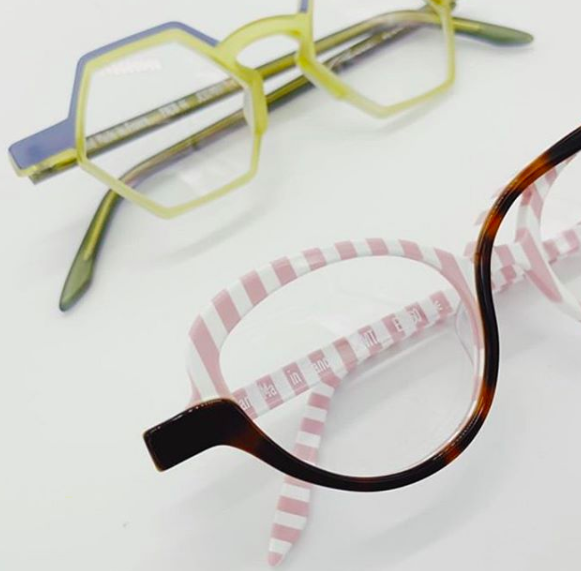 Stylish selection of colourful eyeglass frames in different patterns and shapes